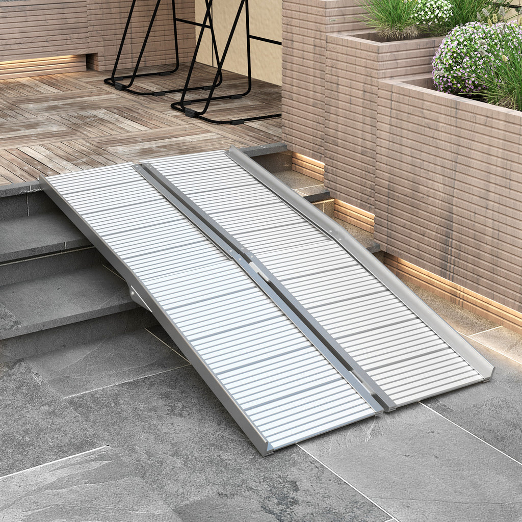 5' Foldable Handicap Ramp for Home, Steps, Doorways, Aluminum Portable Wheelchair Ramp, Textured Threshold Ramp, Silver