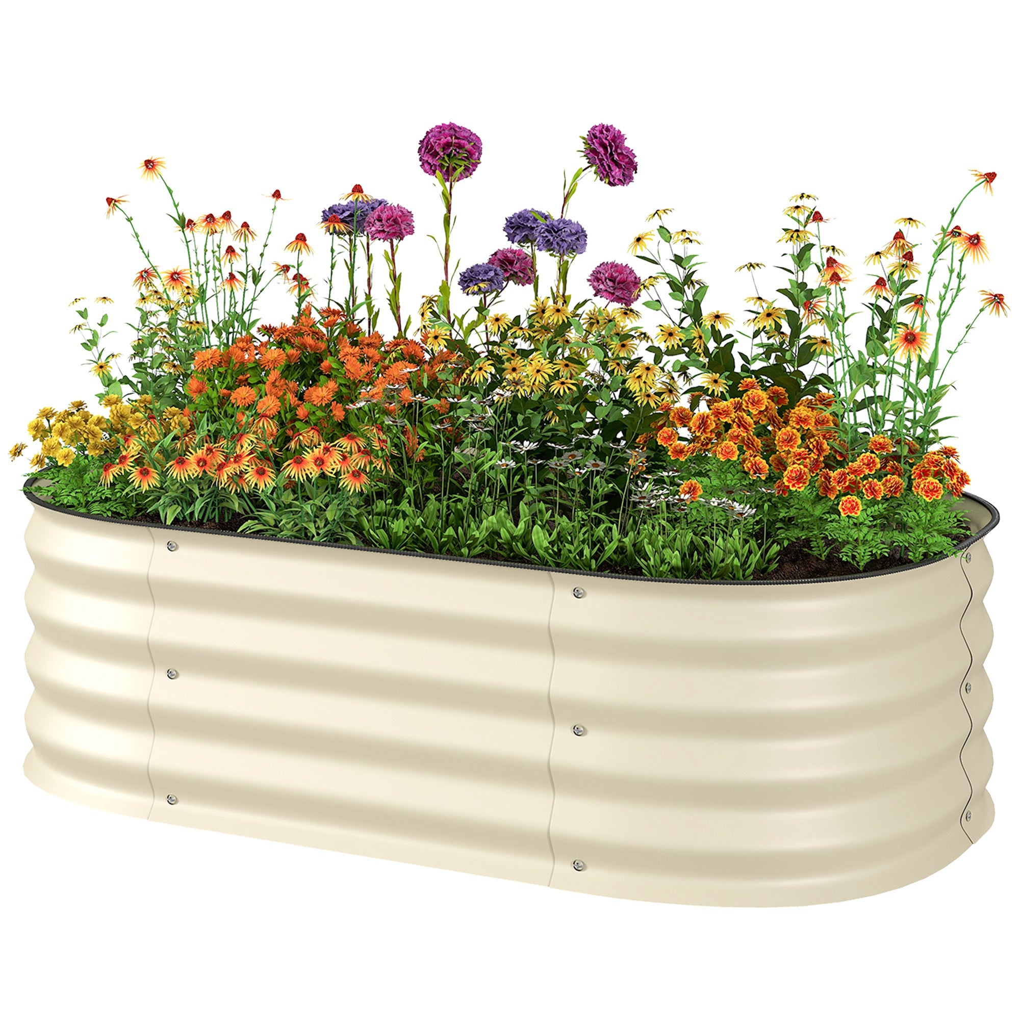 3.4' x 2' x 1' Galvanized Raised Garden Bed Kit, Metal Planter Box with Safety Edging, Cream