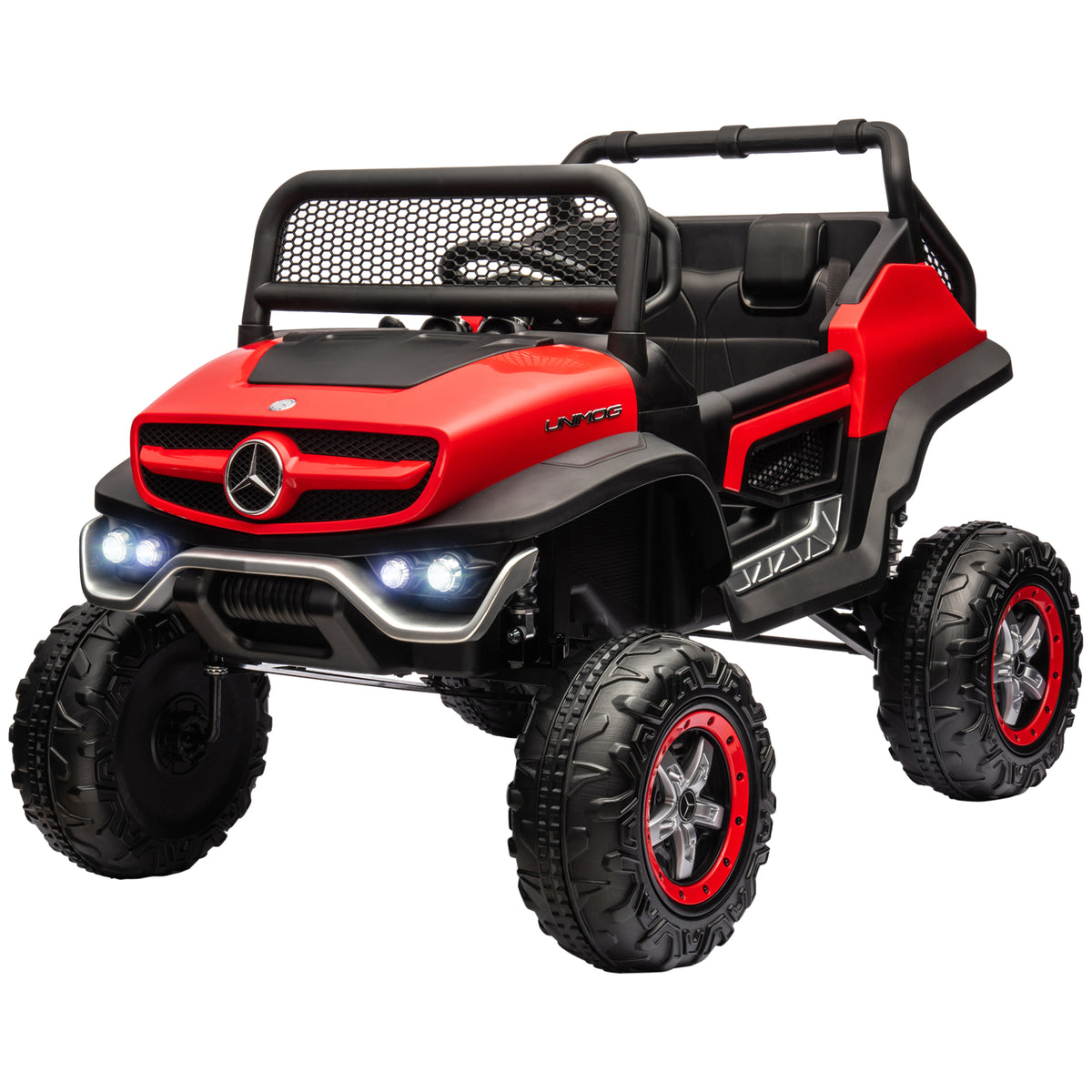 Licensed Unimog 12V Kids Ride on Truck with Remote Control, Battery Powered Electric Car with Spring Suspension, LED Light, Horn, Music, Red