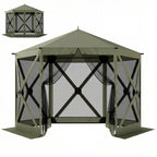 10 x 11 ft Pop Up Gazebo Screen Tent, Portable Instant Camping Canopy Screen House with Nettings, Carry Bag, Dark Green