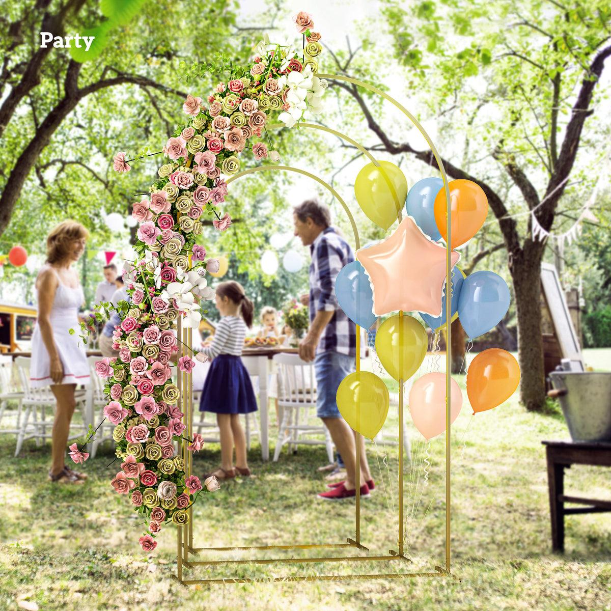 Metal Arch Backdrop Stand Set of 3, 7/6.5/6 ft Wedding Arch Frame, Balloon Backdrop Arch Stand Set for Birthday Party, Bridal Shower, Graduation, Ceremony, Banquet Decorations, Gold