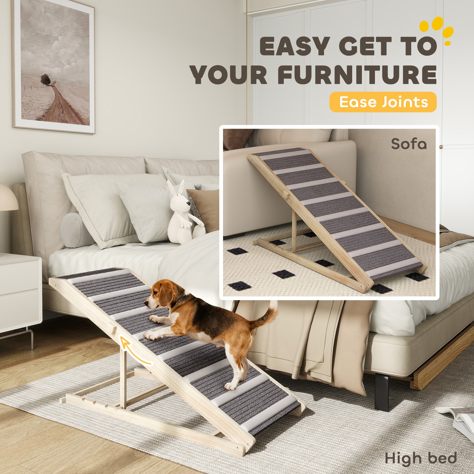 Dog Ramp for Couch, Foldable Pet Ramp for Small to Large Dog, 4 Adjustable Height from 16" to 23.5"