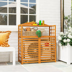 Outdoor Air Conditioner Fence Privacy Screen, Wood AC Fence Potting Table with Shelves for Patio, Light Brown