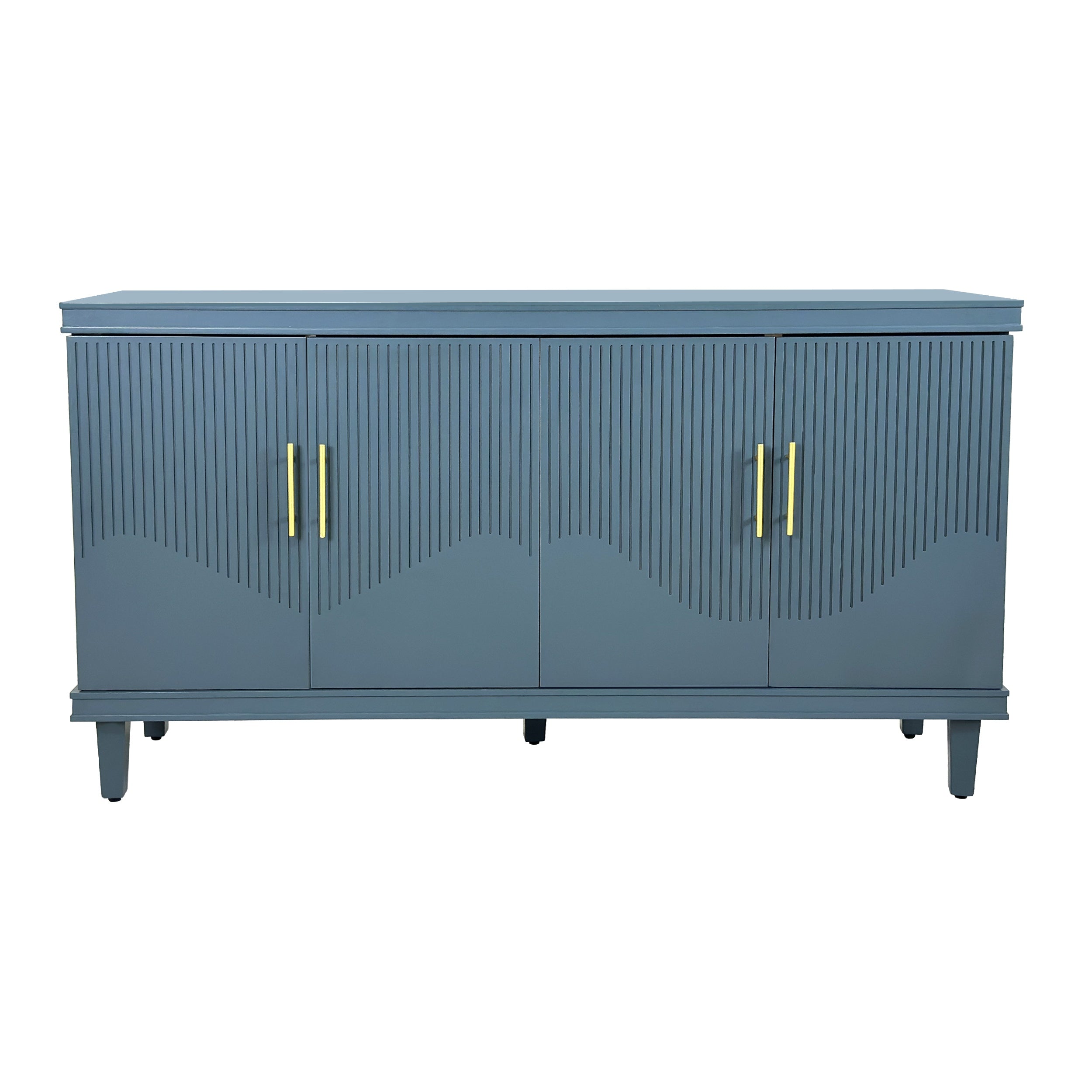 59.84'' Large 4-Door Cabinet, Solid Wood and MDF, Adjustable Shelves, 330 lbs Top Surface Capacity, 59.84''L x 15.75''W x 32.28''H, Blue