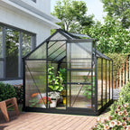 Polycarbonate Greenhouse, Heavy Duty Outdoor Aluminum Walk-in Green House Kit Vent Door, 6.2'x8.3'x6.6' Gray