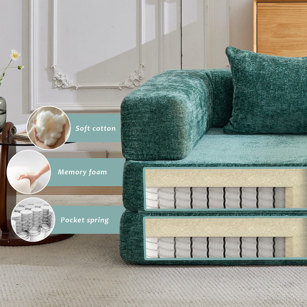 Compressed Sofa Single Seater Modular Sectional with Chenille Fabric, Modular Sofas for Small Spaces Convertible Floor Sofa Bed, 39.5" L x 39.5" W x 25" H, Beige