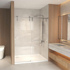 Sliding Shower Door with Waterproof Seals and Tempered Glass, Bathroom Door with Towel Bar Handle, 48" L x 0.5" W x 76" H, Brushed Nickel