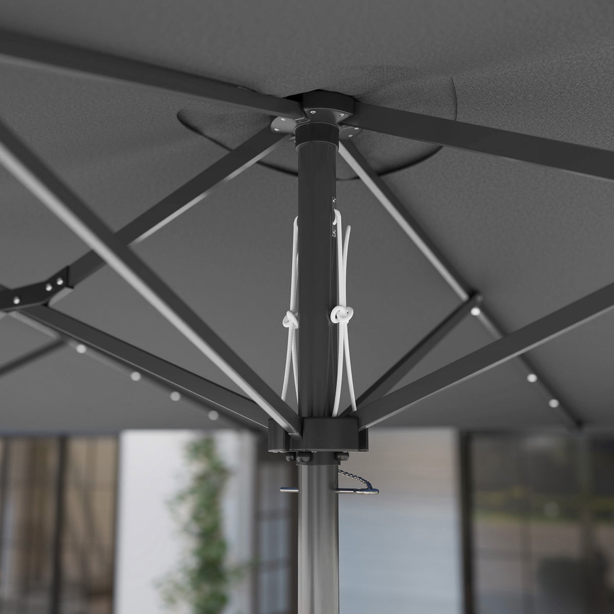Garden Parasol, Double-Sided Sun Umbrella with LED Solar Lights, Patio Parasol for Outdoor, Gray