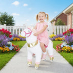 Ride on Unicorn Toy for Kids 3-5 Years, 29.5 Inch Plush Baby Rocking Horse with Wheels, No Battery Required, White