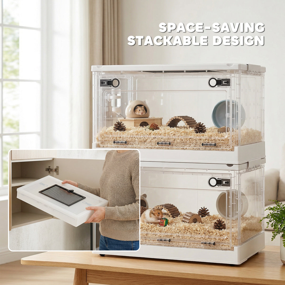 Hamster Cage, Stackable Gebril Cage with Front Door, Ventilated Small Animal Habitat for Dwarf Hamsters, Gerbils, Mice