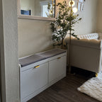 Narrow Storage Bench, Upholstered Entry Way Bench, Shoe Rack Bench with 2 Flip Drawers, 2 Vents for 8 Pairs of Shoes