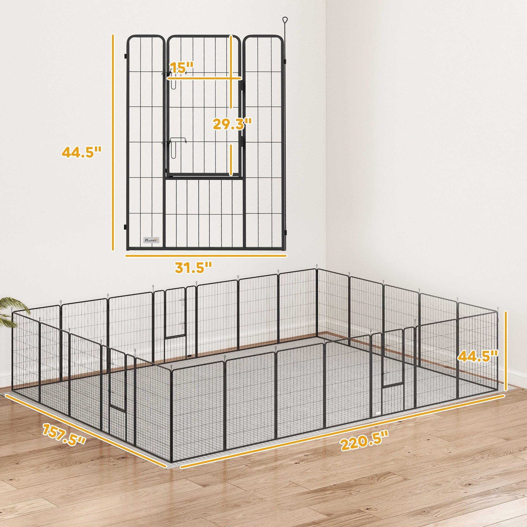 Dog Playpen for Indoor Outdoor, 24 Panels 44.5" H Puppy Playpen with Lockable Door, DIY Shape Pet Exercise Fence, Black