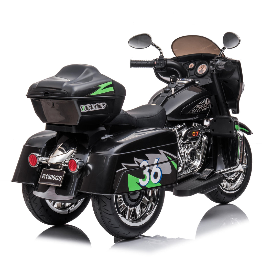 2-Seat 12V Kids Electric Ride-On Motorcycle with Storage Trunk, 3-Wheel Motorbike with MP3 and Bluetooth, 43.5'' L x 19'' W x 26.5'' H, Black