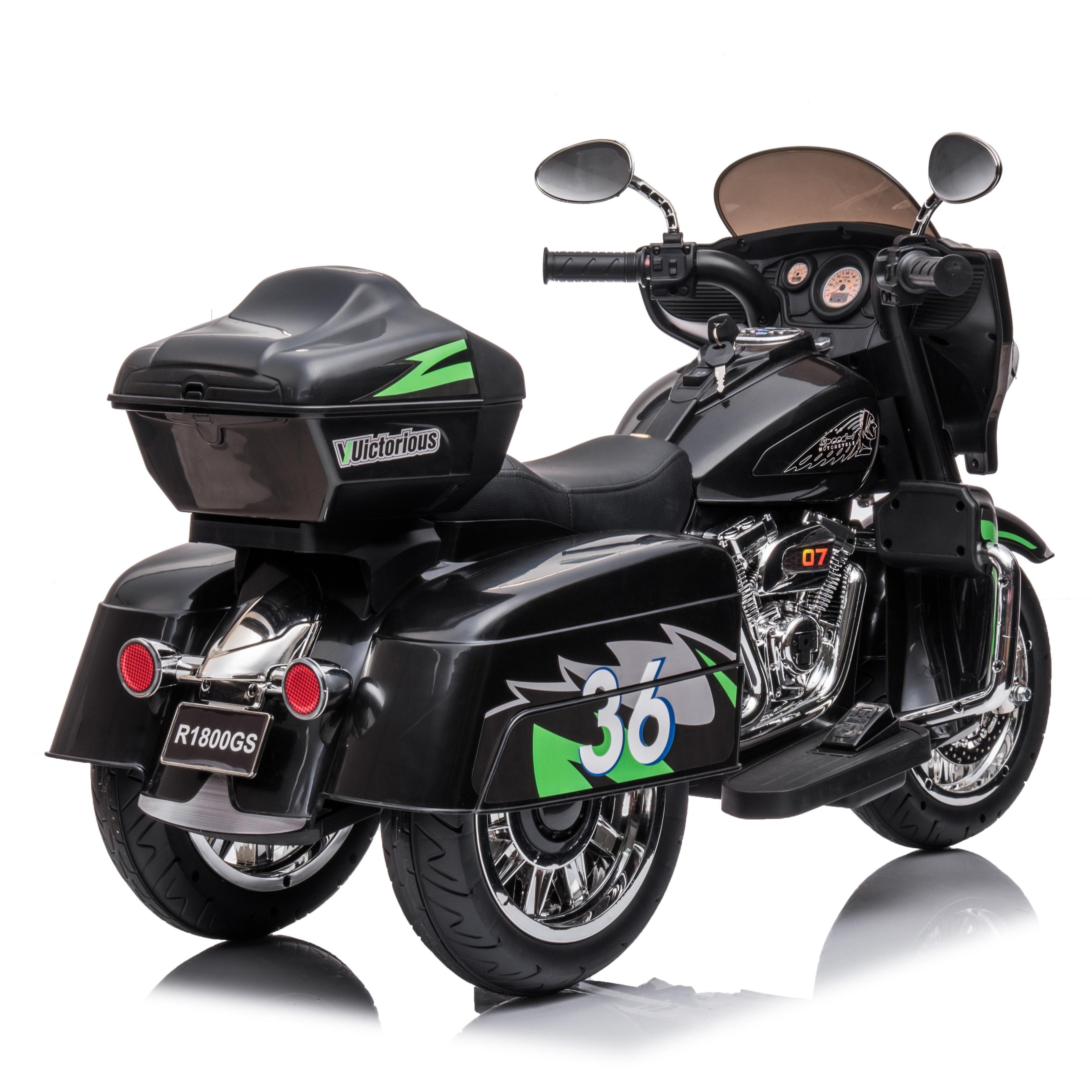 2-Seat 12V Kids Electric Ride-On Motorcycle with Storage Trunk, 3-Wheel Motorbike with MP3 and Bluetooth, 43.5'' L x 19'' W x 26.5'' H, Black
