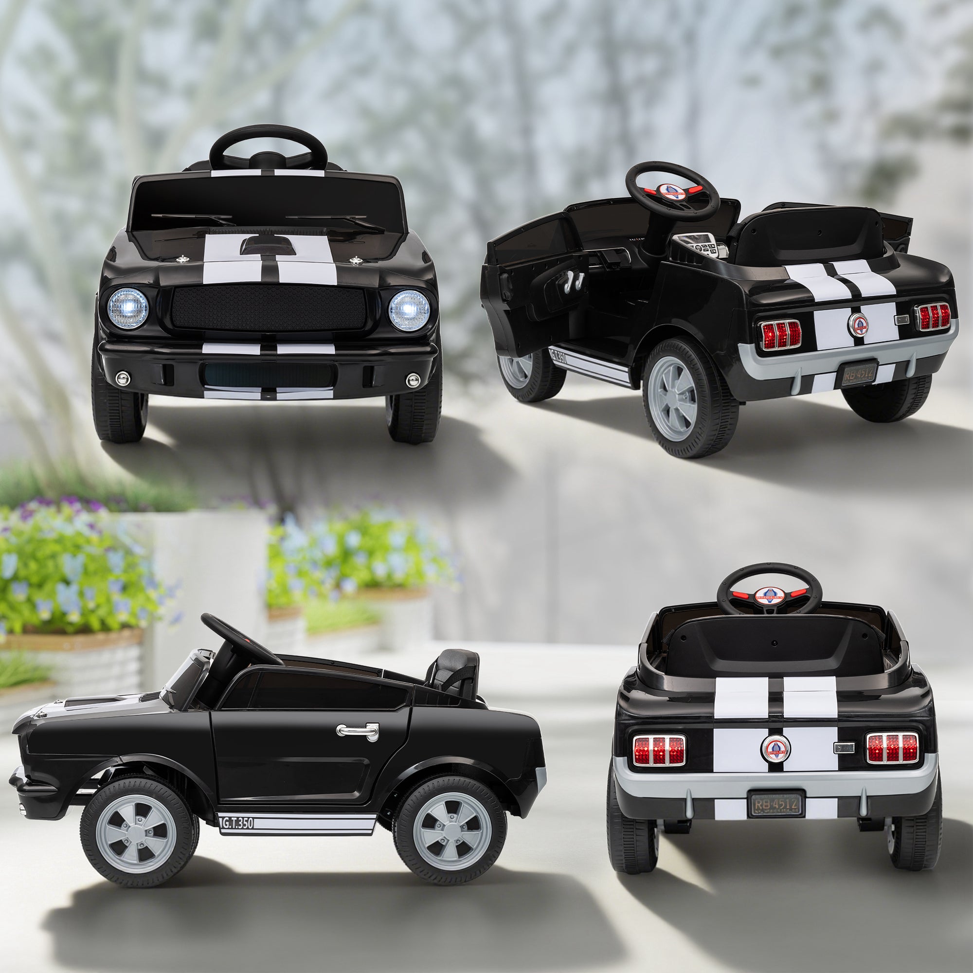 Licensed Shelby GT 350 Kids Ride On Car with Remote Control, Adjustable Speed, MP3, Smooth Start, LED Lights, Black