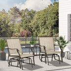 Outdoor Glider Chairs with Coffee Table, Patio 2-Seat Rocking Chair Swing Loveseat with Breathable Sling for Backyard, Garden, and Porch, Light Brown