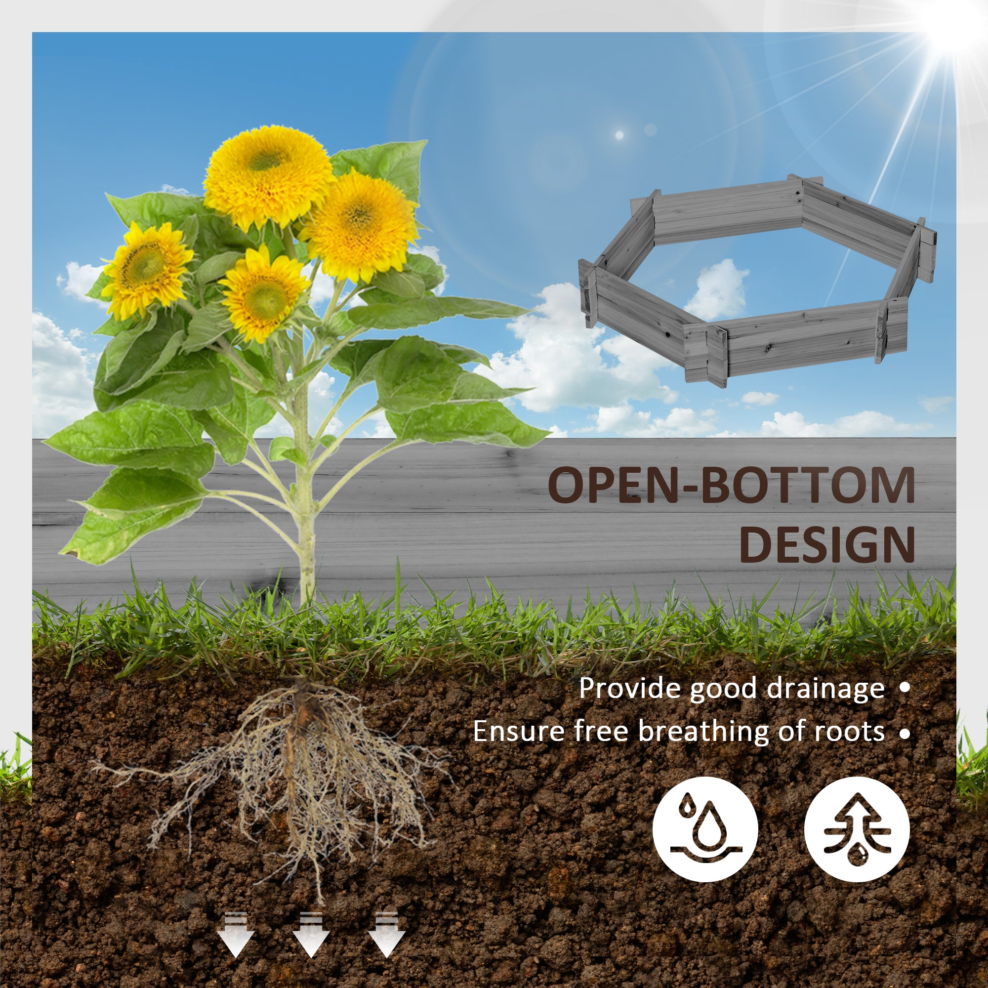 39" x 36" Screwless Raised Garden Bed, Hexagon Planter Box for Outdoor Plants, Vegetables, Flowers, Herbs, Gray