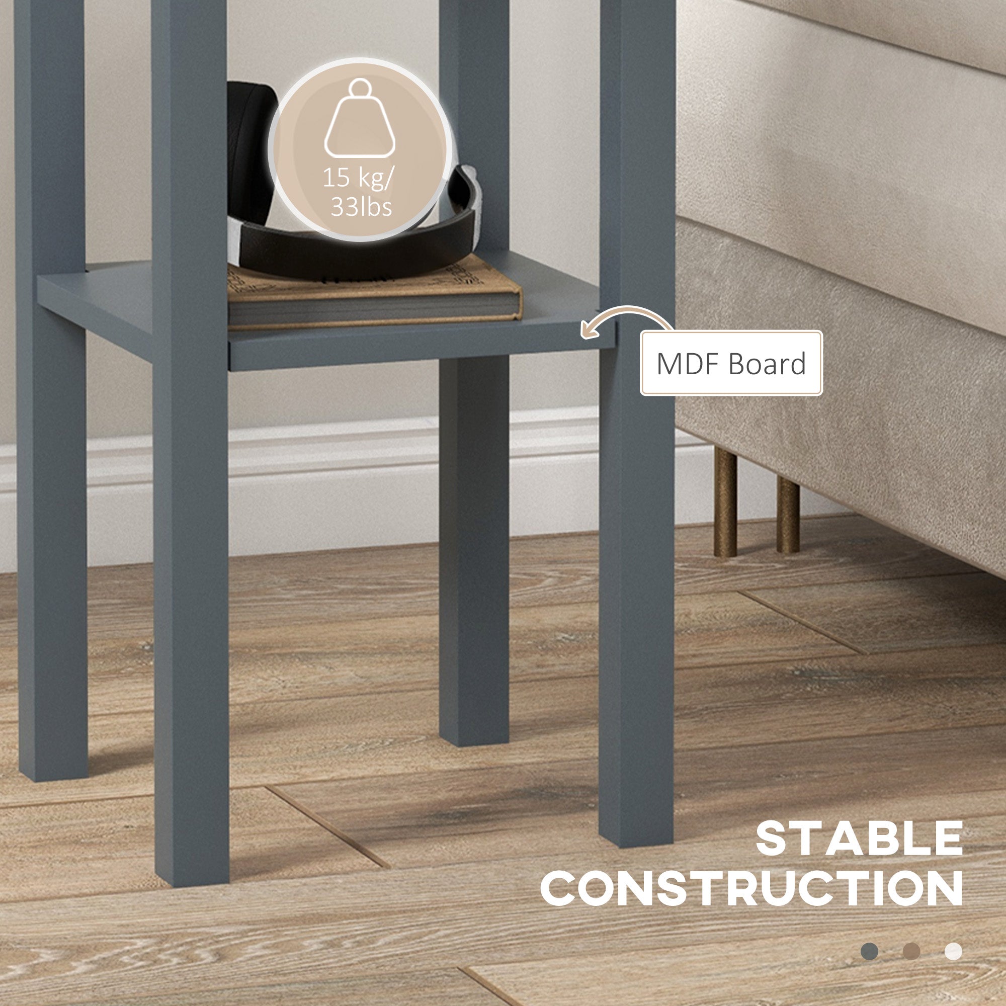 2-Tier Side Tables Set of 2 with Drawer and Shelf, 2 Pieces End Tables for Living Room and Hallway, Gray