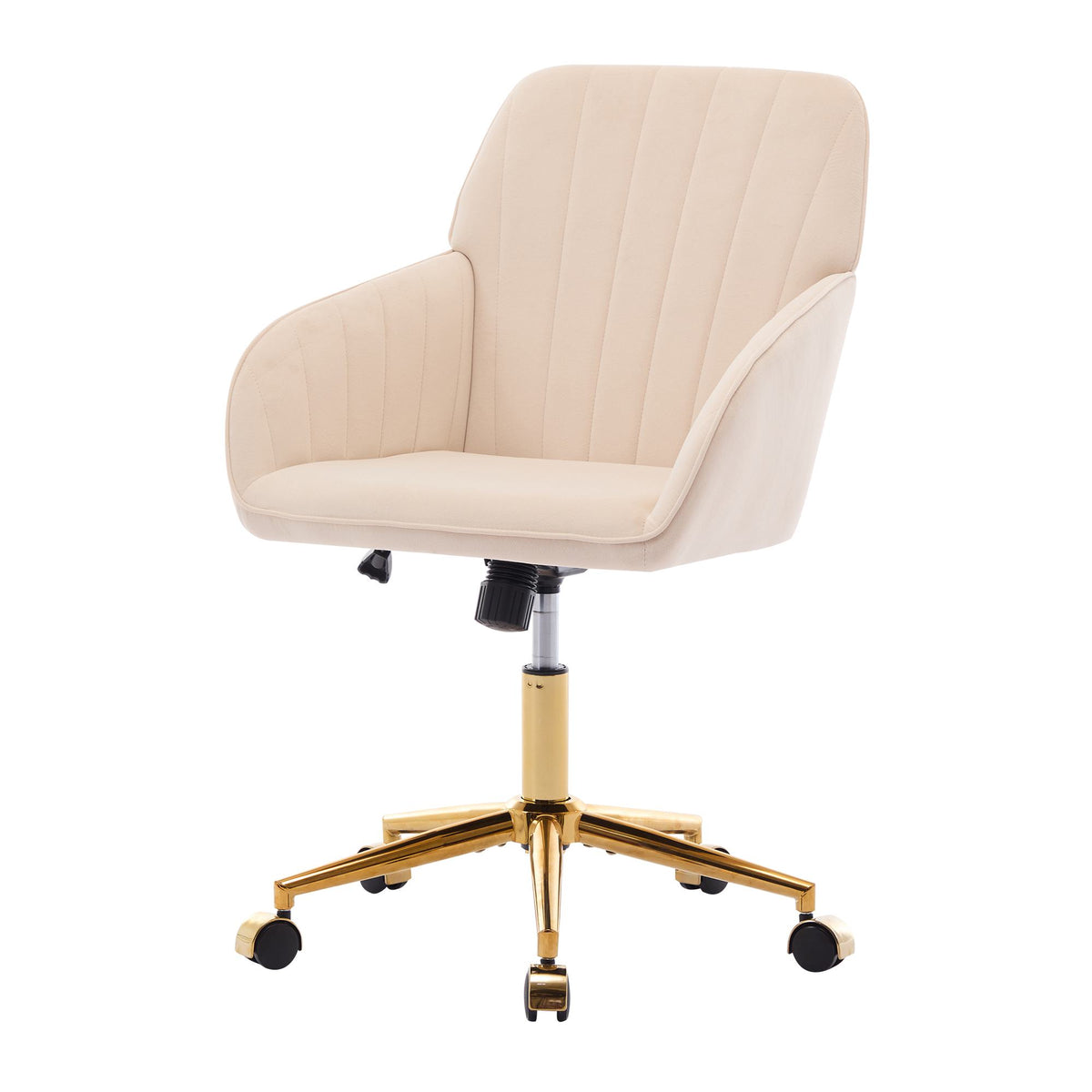 Adjustable Ergonomic Swivel Chair with Velvet Cushion and Golden Base, Office Chair, 25" L x 23" W x 38" H, khaki