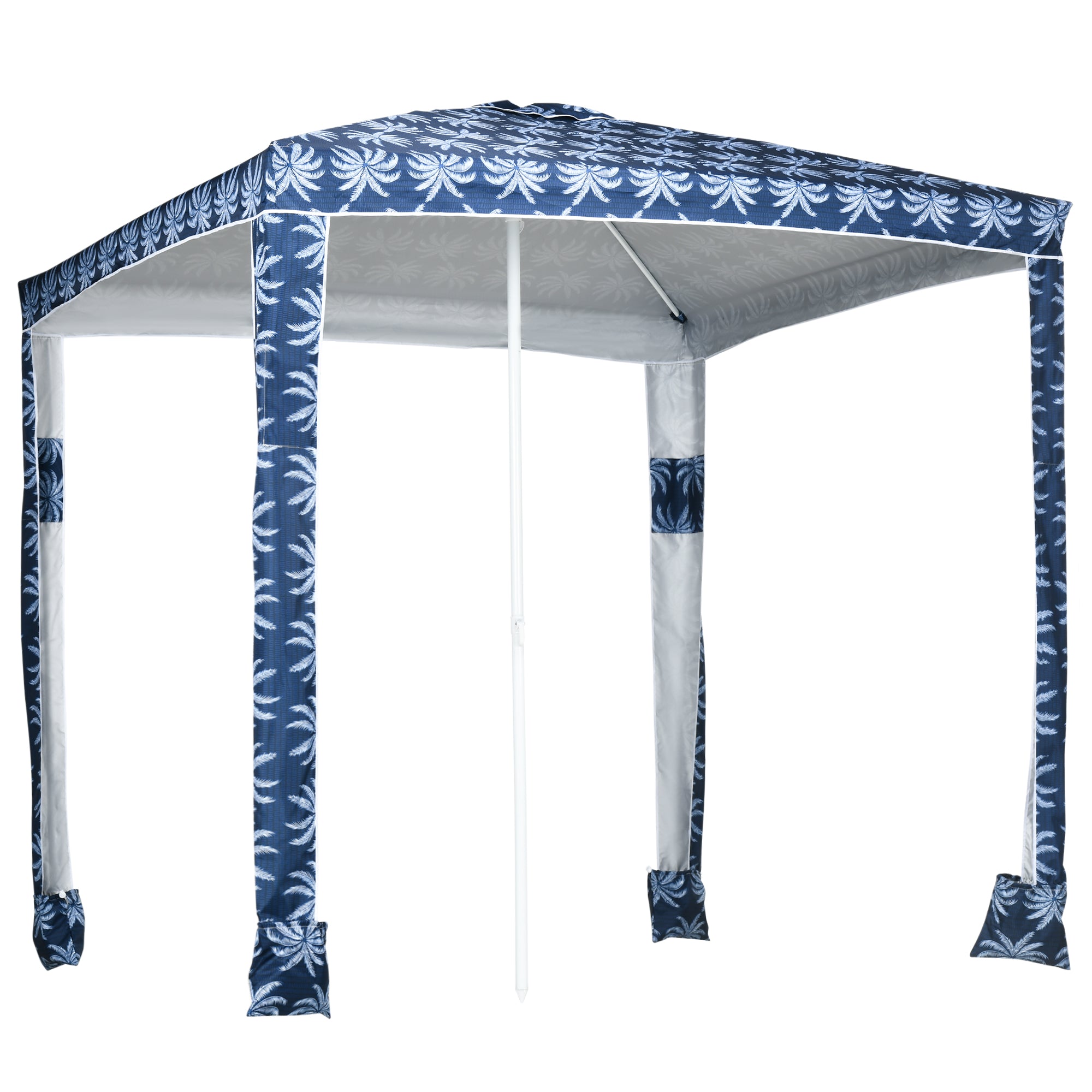 Quick Beach Cabana Canopy Umbrella, 6.5' Easy-Assembly Sun-Shade Shelter with Sandbags and Carry Bag, Cool UV50+ Fits Kids & Family, Blue Coconut Palm