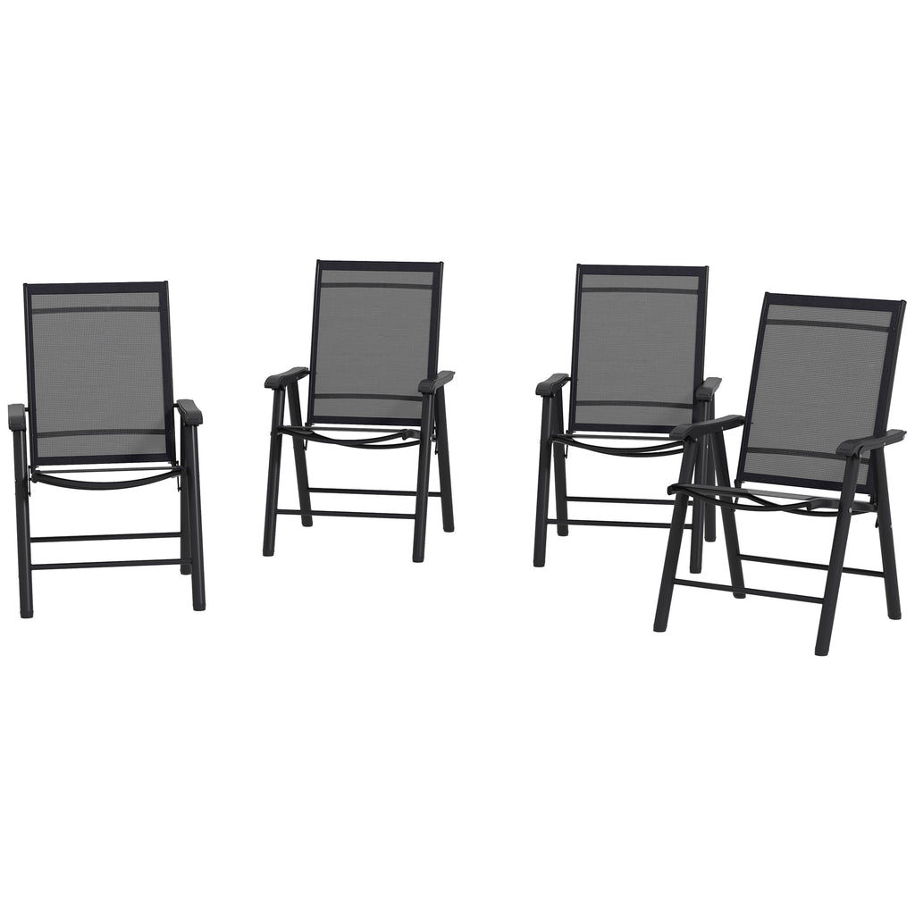 Set of 4 Outdoor Folding Chairs, Stackable Patio Dining Chairs with Armrests, Metal Frame, Black