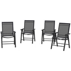 Set of 4 Outdoor Folding Chairs, Stackable Patio Dining Chairs with Armrests, Metal Frame, Black