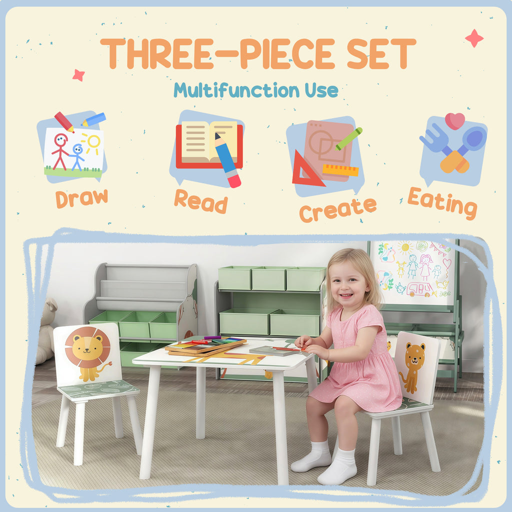 3-Piece Kids Toddler Table and Chair Set Furniture for Boys and Girls Aged 3-8, Bedroom, Nursery, Playroom, Green