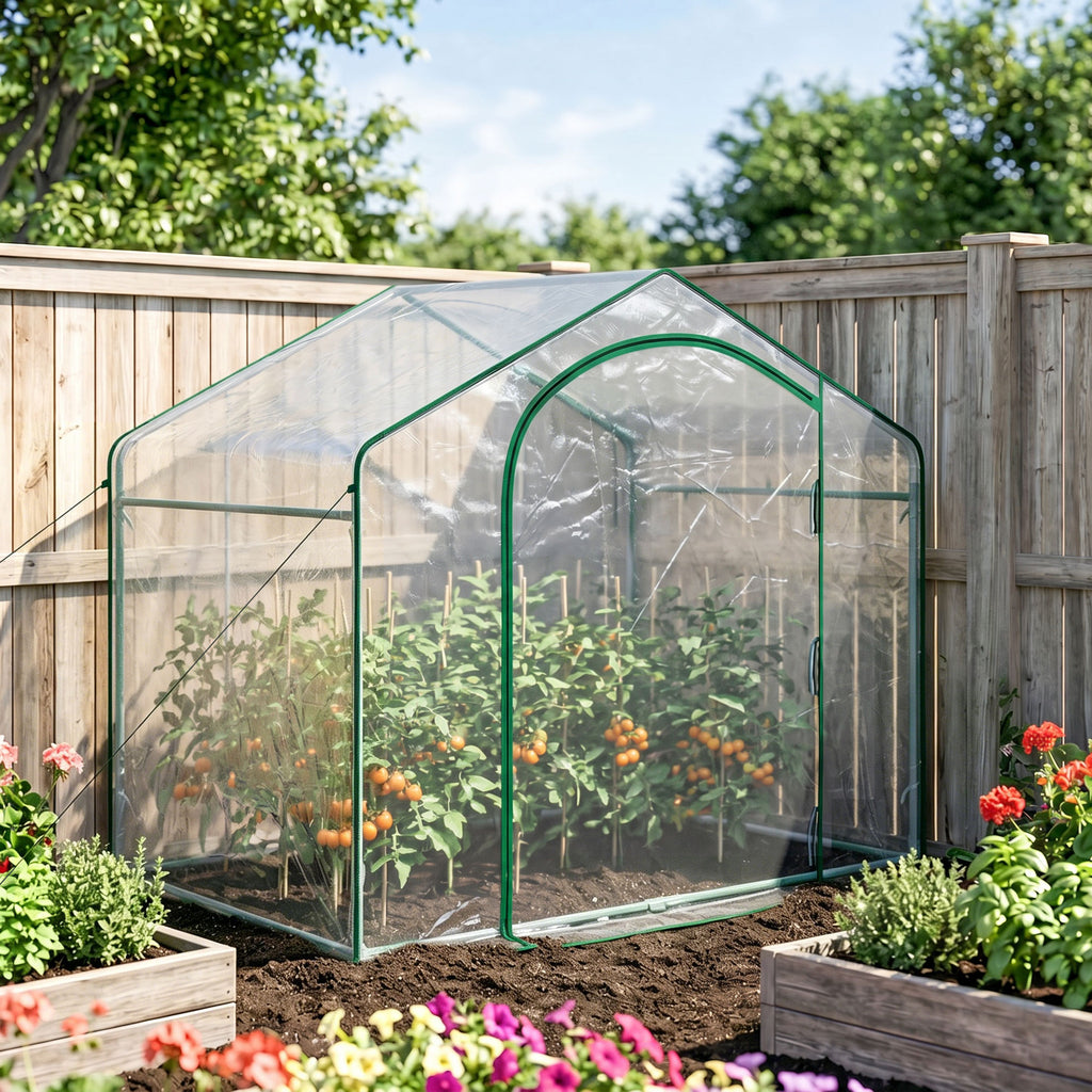6' x 3' x 5' Portable Walk-in Greenhouse, Plastic Cover, Steel Frame Garden Hot House, Zipper Door, Top Vent for Flowers, Vegetables, Saplings, Tropical Plants, Clear