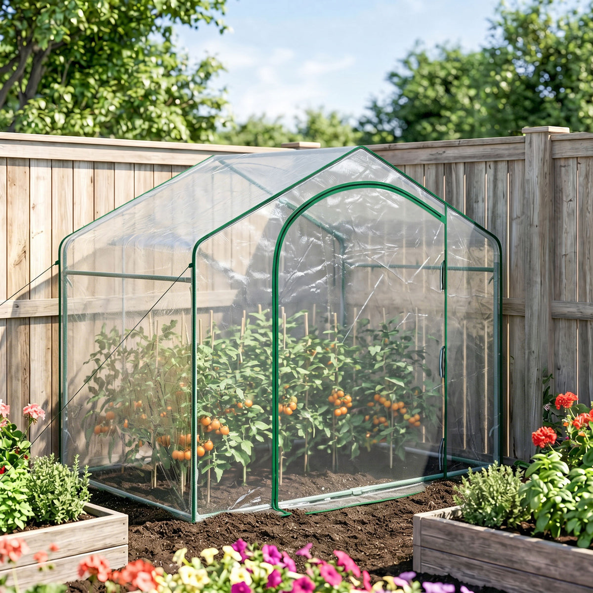 6' x 3' x 5' Portable Walk-in Greenhouse, Plastic Cover, Steel Frame Garden Hot House, Zipper Door, Top Vent for Flowers, Vegetables, Saplings, Tropical Plants, Clear