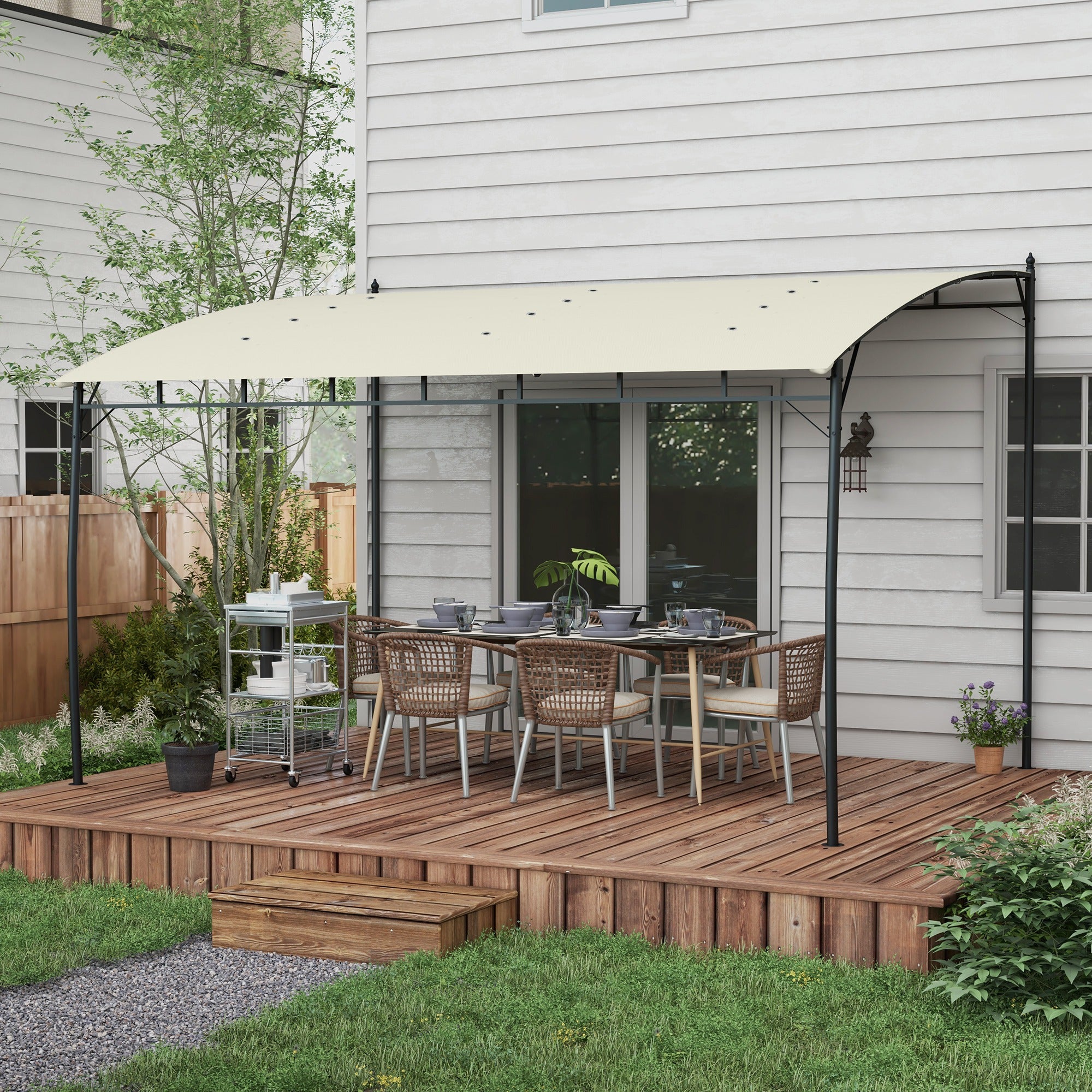 10' x 13' Outdoor Pergola Gazebo, Garden Sun Shade Shelter with Metal Frame for Porch, Patio, Deck, Backyard, Cream