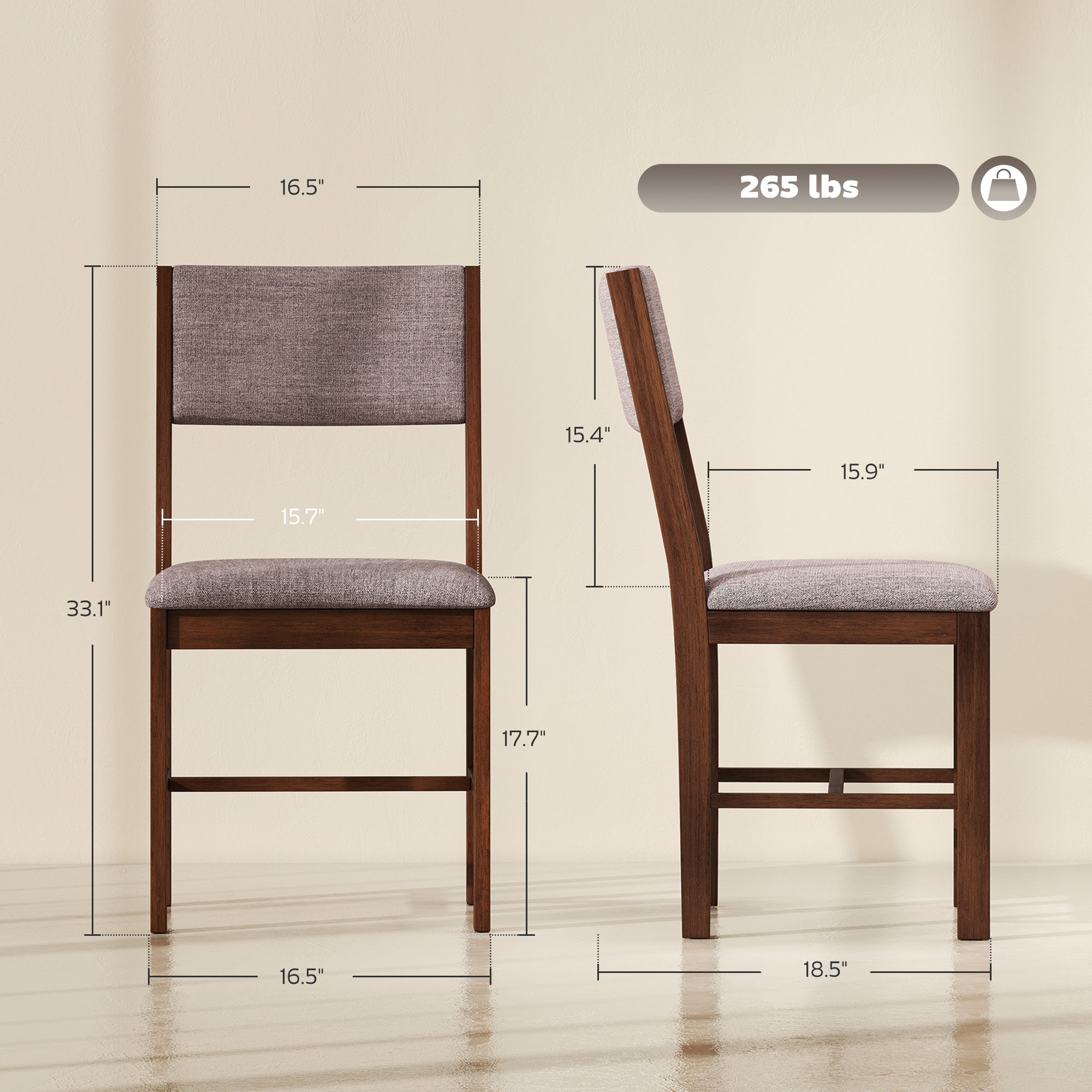 Modern Dining Chairs Set of 4, Linen Fabric Kitchen Chairs with Rubberwood Legs for Dining Room, Living Room, Brown