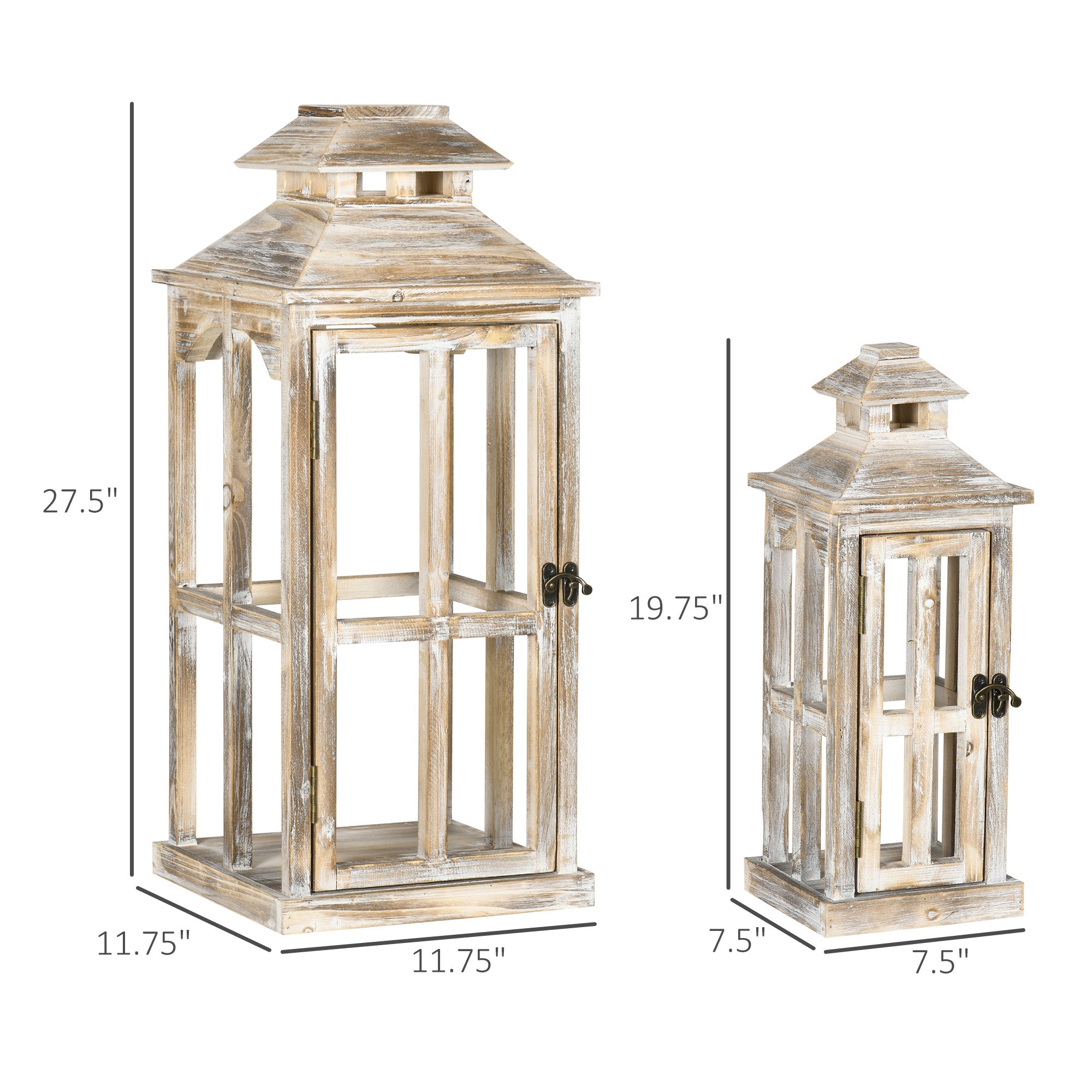 2 Pack 28"/20" Large Rustic Wooden Lantern Decorative, Indoor/Outdoor Lantern for Home Décor (No Glass), Natural