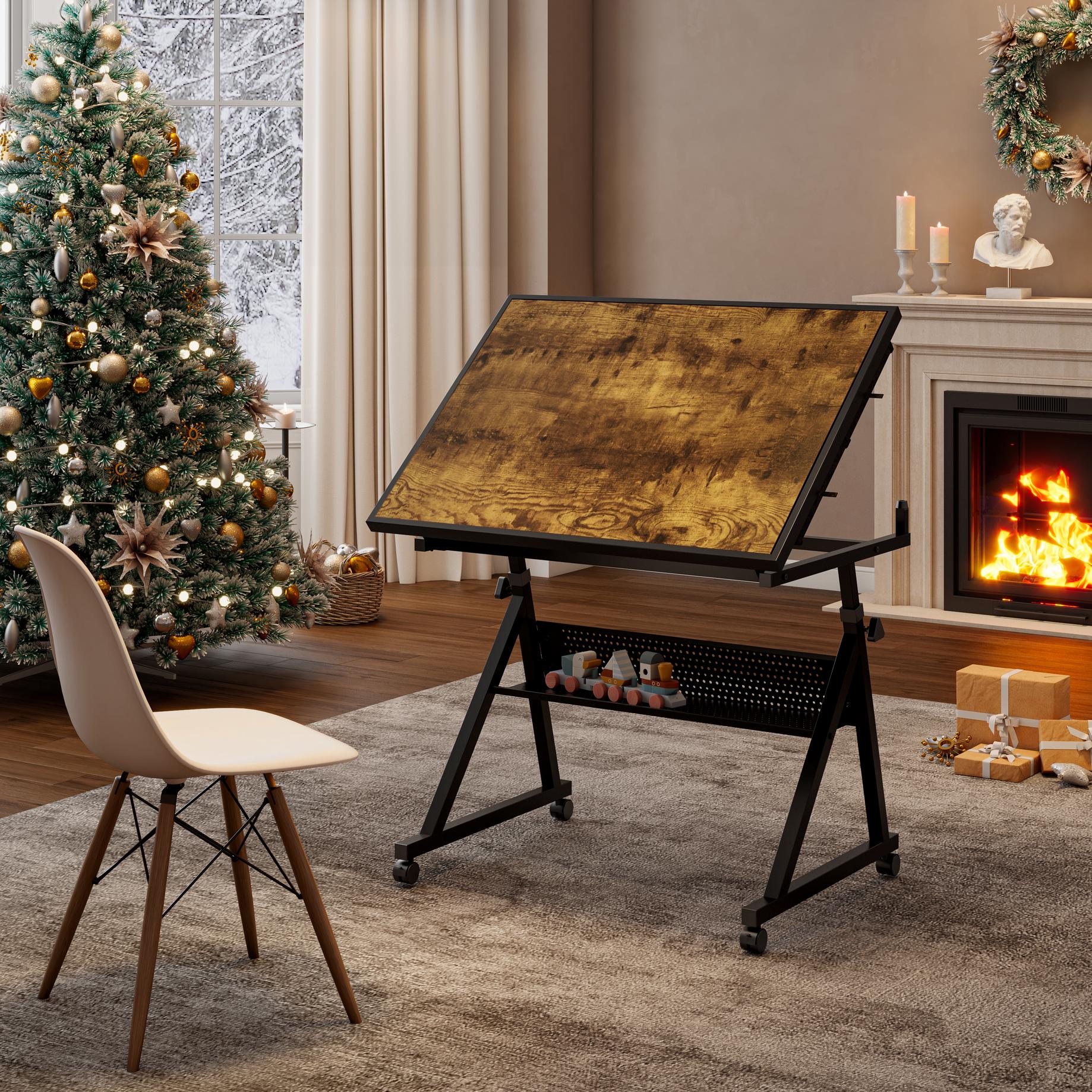 1500-Piece Jigsaw Puzzle Table with 4 Felt Storage Trays, Locking Casters, Drawing Desk with Wooden Cover, 35.5" L x 23.5" W x 29.5" H, Black