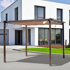 10' x 10' Outdoor Pergola Aluminum Gazebo w/ Retractable Canopy for Patio, Backyard, Party, Brown