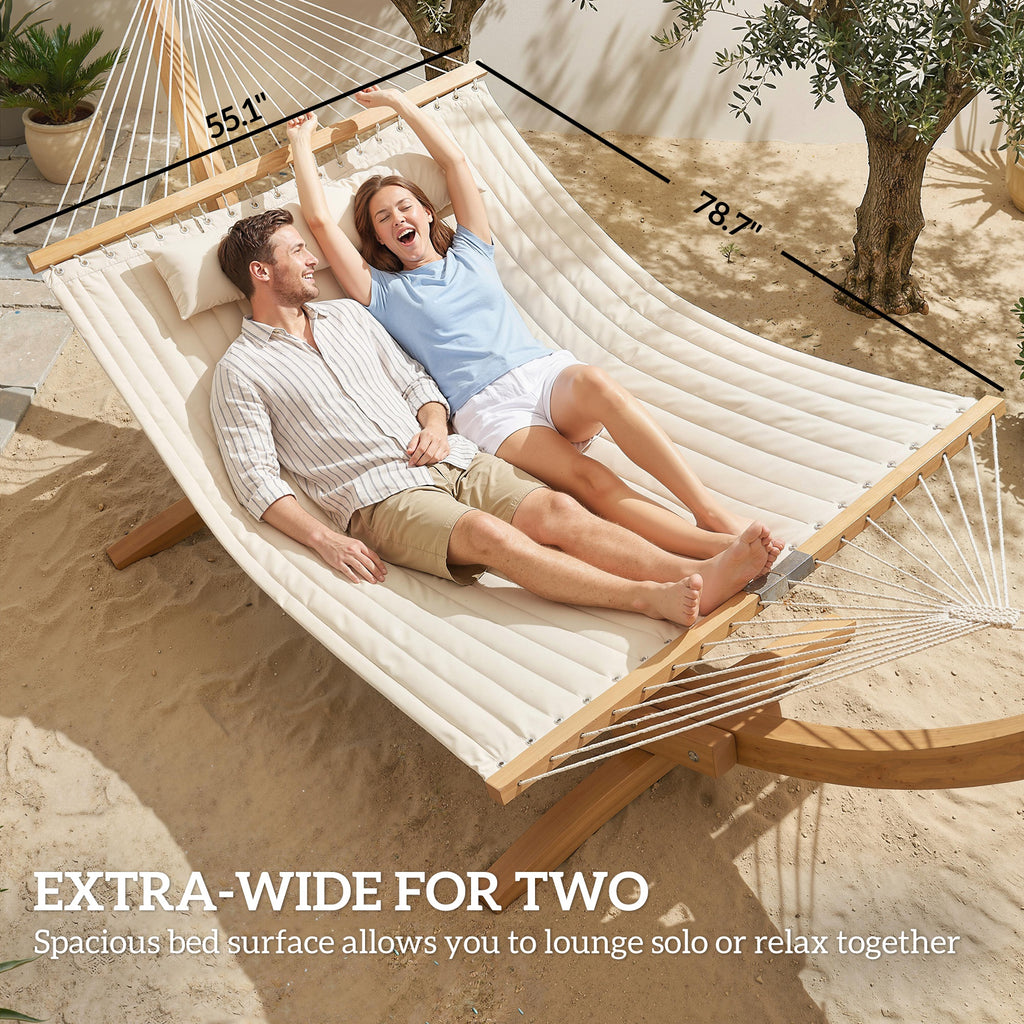 Outdoor Hammock 2-Person, with Pillow & Pad, 440 lbs Capacity, Cream White
