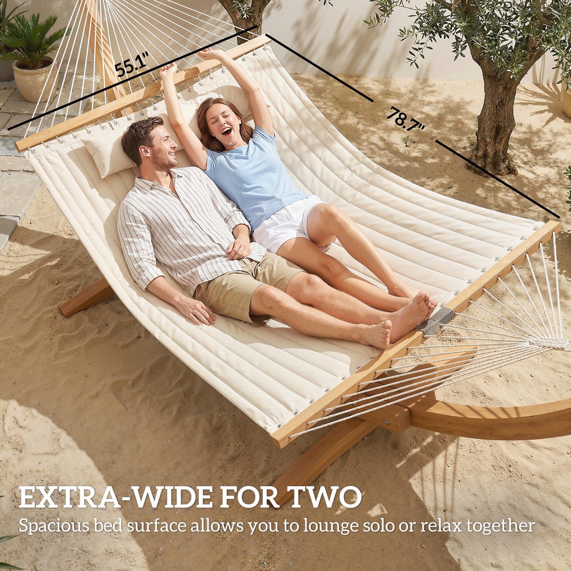 Outdoor Hammock 2-Person, with Pillow & Pad, 440 lbs Capacity, Cream White