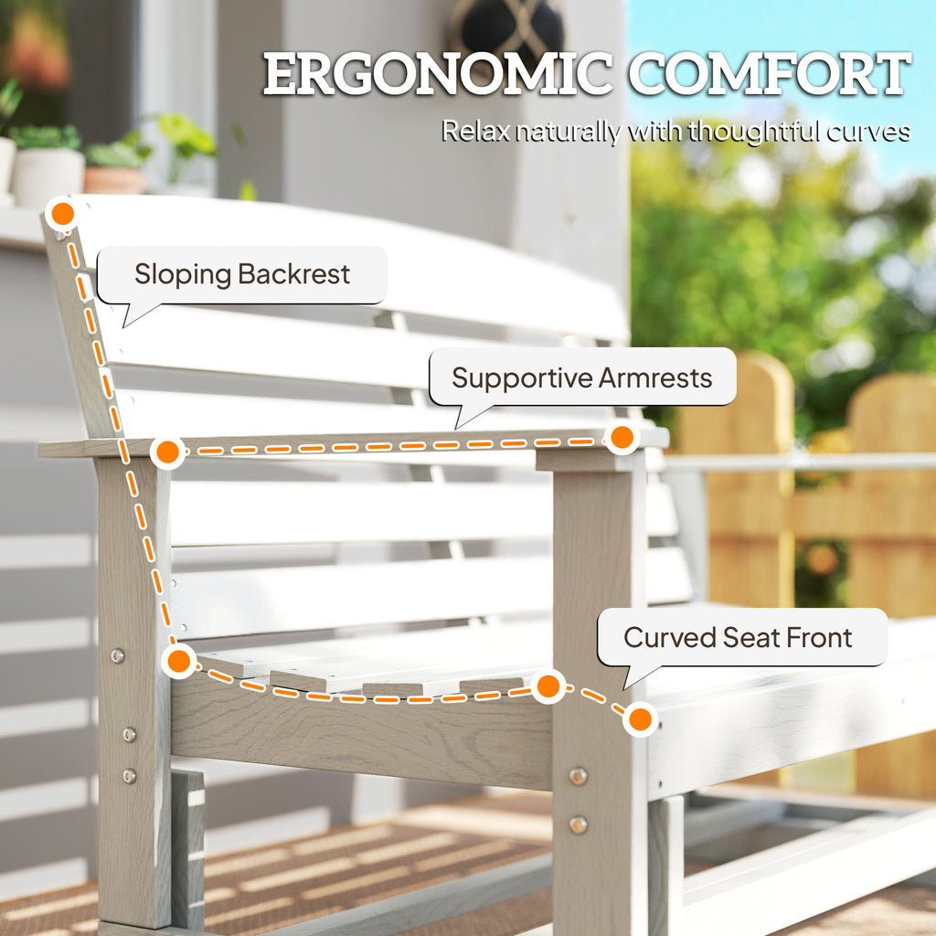 Patio Glider Bench w/ HDPE Slatted Double Rocking Chair, Distressed White