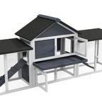 Outdoor Rabbit House 83" 2 Story Deluxe XL Wooden Rabbit Hutch, Big Bunny Cage w/ Ladder and Run, Dark Gray