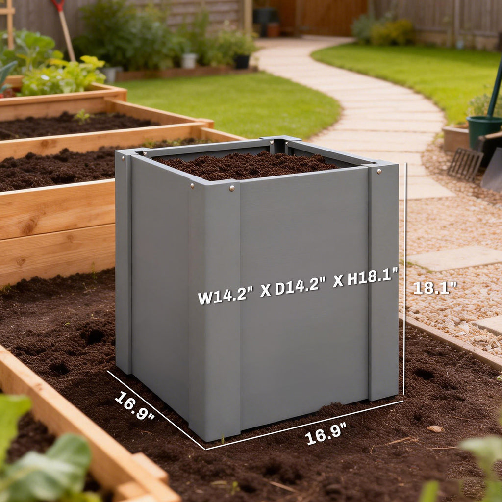 Raised Garden Bed Galvanized Planter Box Outdoor with Gloves for Gardening Vegetables, Flower, Herb, 1.4 x 1.4 x 1.5 ft, Gray