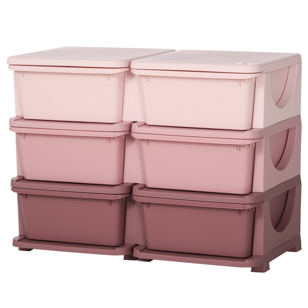 3 Tier Kids Storage Organizer with 6 Drawers for Bedroom, Nursery, Kindergarten, Living Room, Boys and Girls, Pink