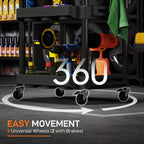 3-Tier Rolling Tool Cart, 200 LBS Capacity Plastic Utility Cart with Side Shelves for Garage, Workshop, Black