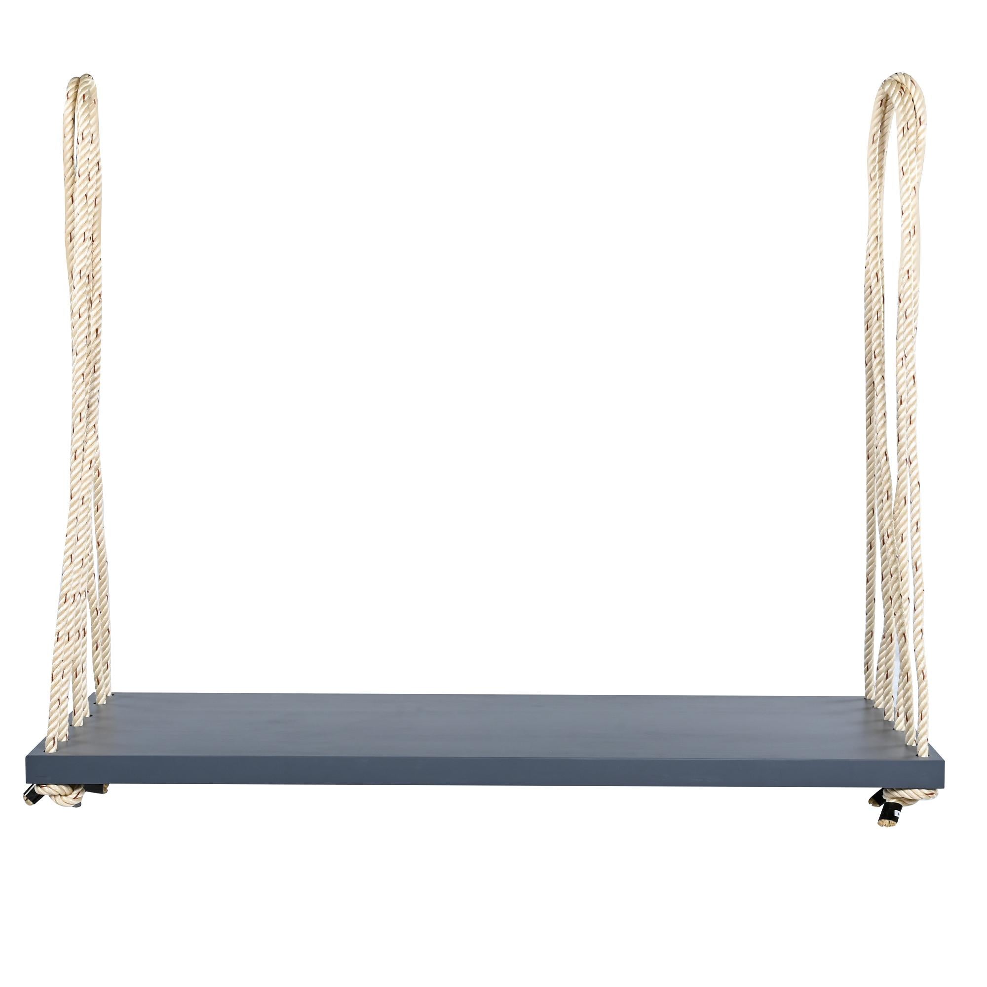 Acacia Wood Porch Swing with Cushion & 2 Pillow for Garden, Hanging Patio Bench with Durable Hemp Rope, 63" L x 23.5" W x 2" H, Gray
