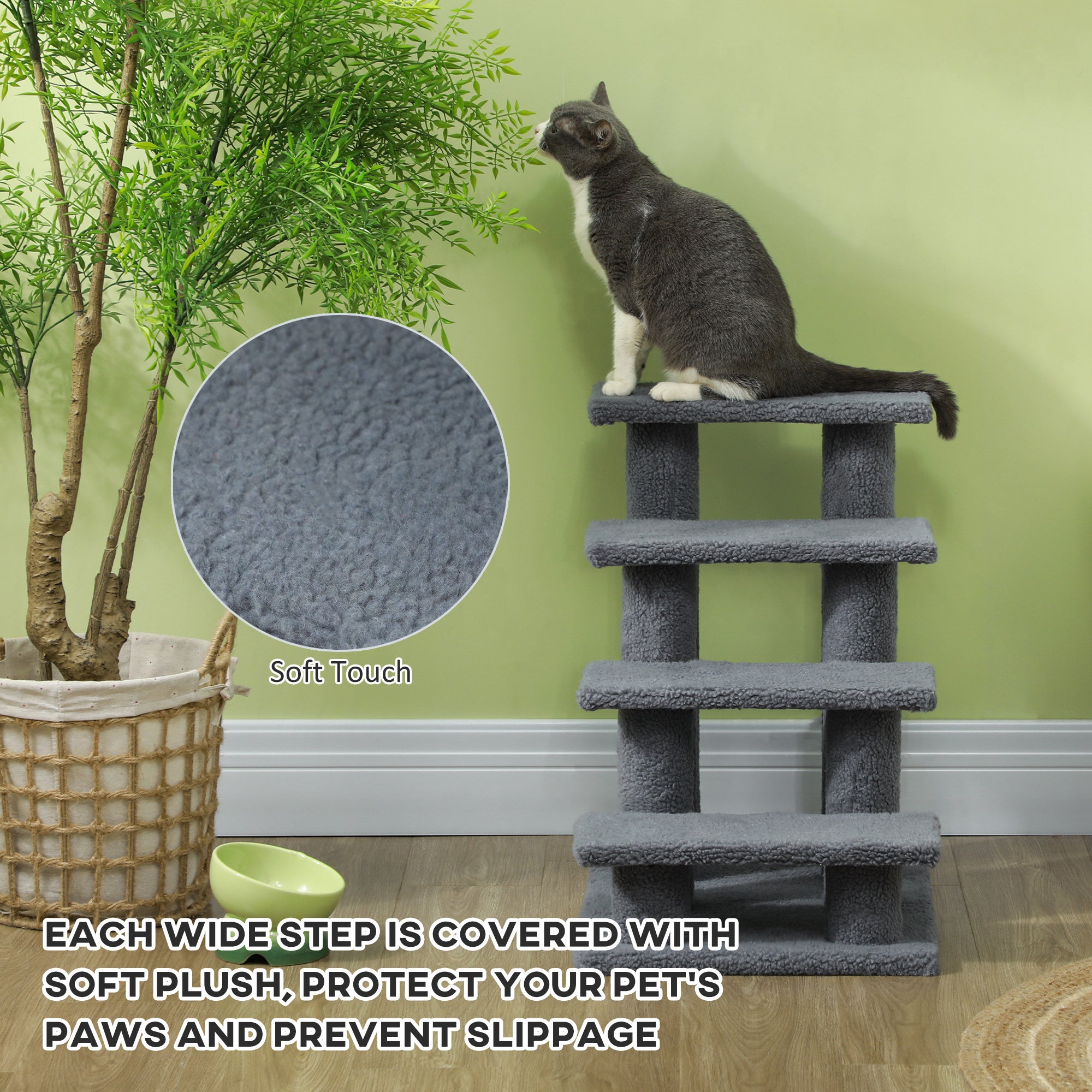 25" 4-Step Multi-Level Carpeted Cat Scratching Post Pet Stairs, Gray
