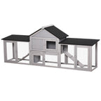 Outdoor Rabbit House 83" 2 Story Deluxe XL Wooden Rabbit Hutch Big Bunny Cage w/ Ladder and Run, Gray