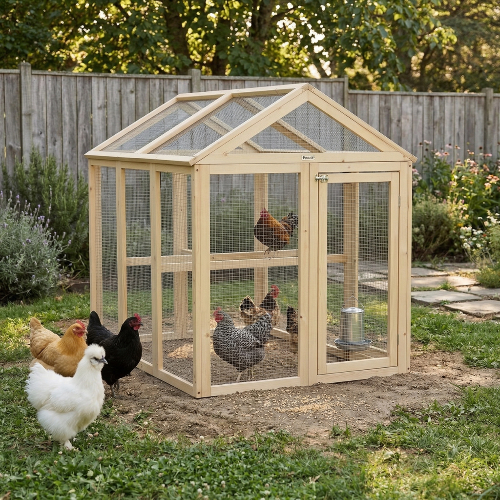 Wooden Chicken Run, Combinable Design with Perches, 4.6' x 2.8', Nature Wood