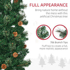 7.5 Foot Pencil Artificial Christmas Tree, Slim Pine Needles Xmas Tree with Realistic Branches, Pine Cones, Metal Base, Green