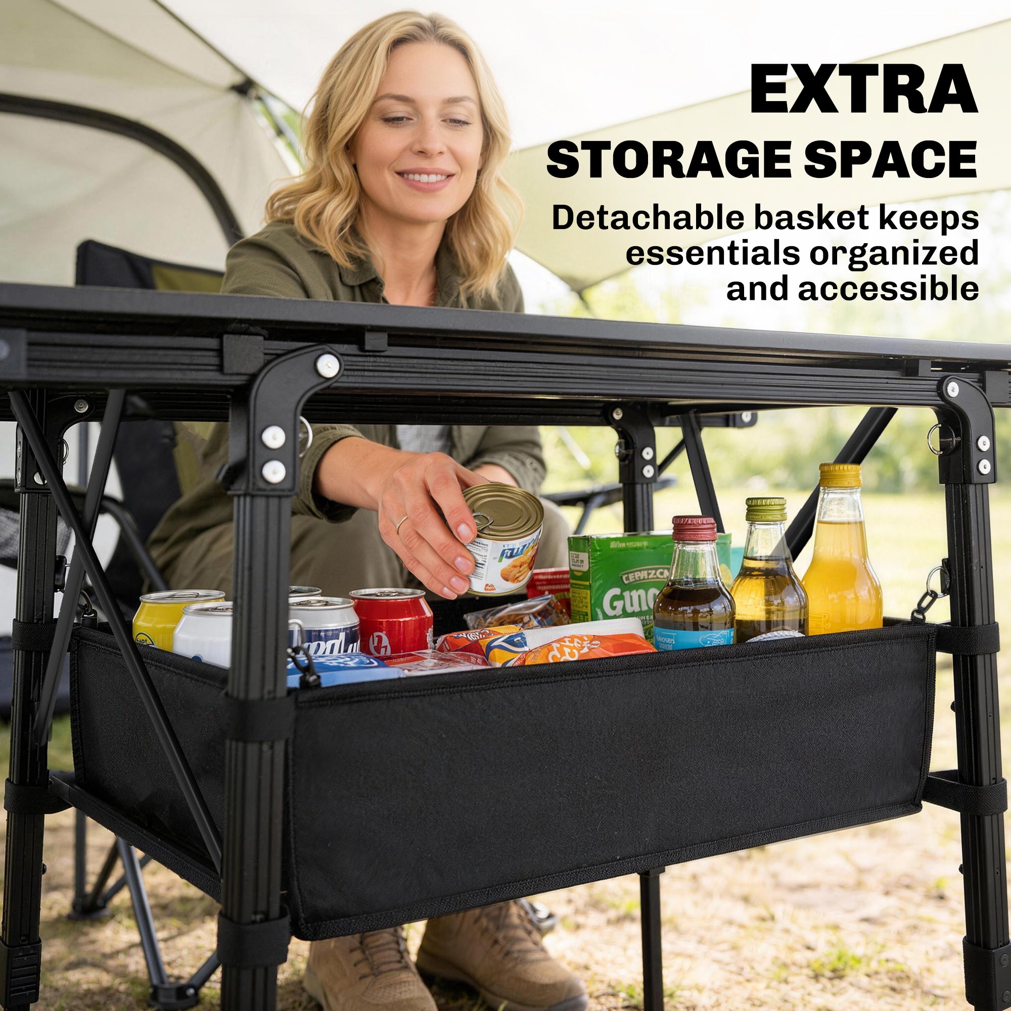3ft Aluminum Small Folding Table, Portable Camping Table with Storage Bag, Carry Bag for Outdoor Picnic BBQ, Black