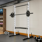 Squat Rack with Pull Up Bar and Barbell Bar Adjustable Bench Press Multi-Function Weight Lifting Half Rack, White