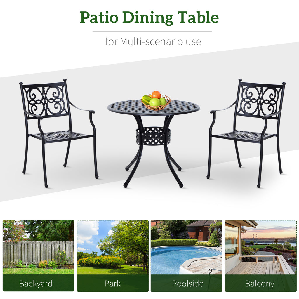 33" Patio Dining Table Round Cast Aluminium Outdoor Bistro Table with Umbrella Hole - Black