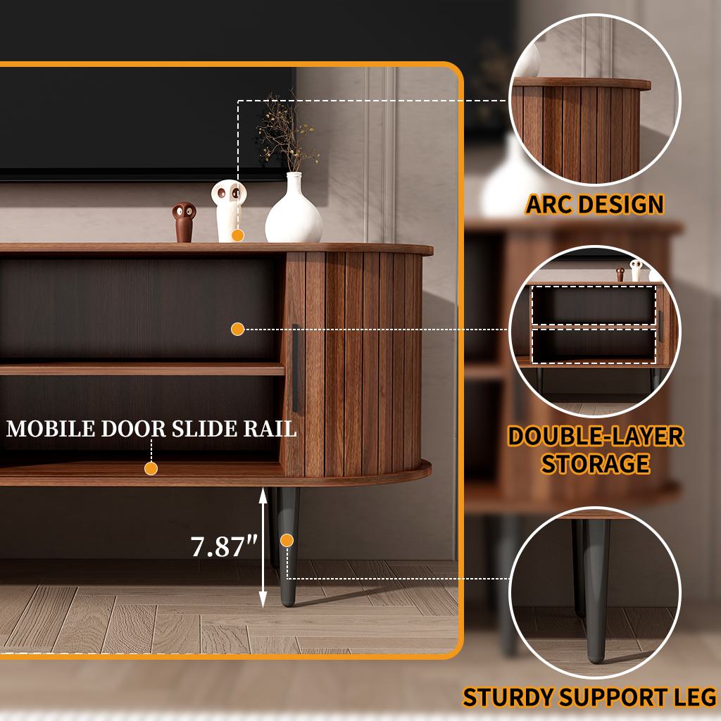 55" Modern TV Stand with Storage Compartment and Sliding Door, Gaming Entertainment Center with Cabinet, 55" L x 16" W x 21.5" H, Walnut